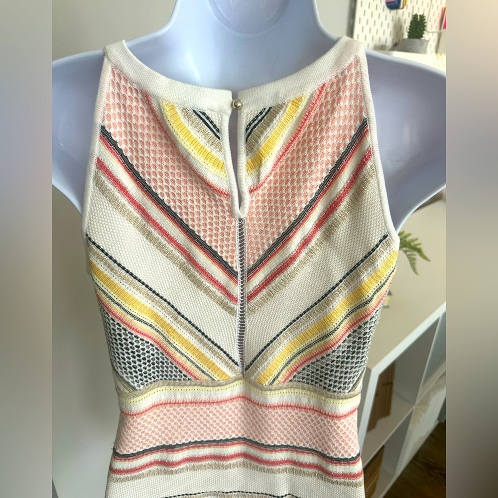 White House Black Market Striped Knit Tank Top in White, Pink, Yellow, Black - Picture 5 of 5